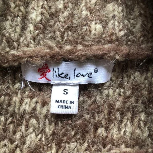 Like love, Brown & White knit, cowl-neck, wool/alpaca blend, sweater, Sz: Small - Picture 5 of 9